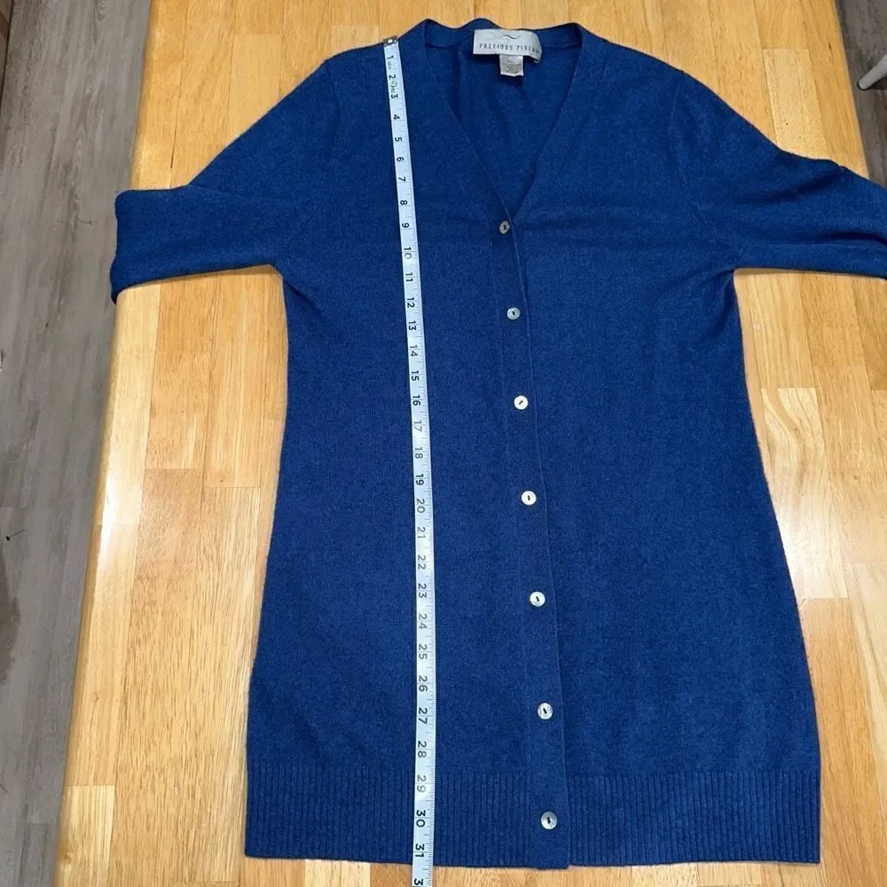 Precious Fibers Womens‎ S 100% Cashmere Navy Blue Longline Button Down Cardigan